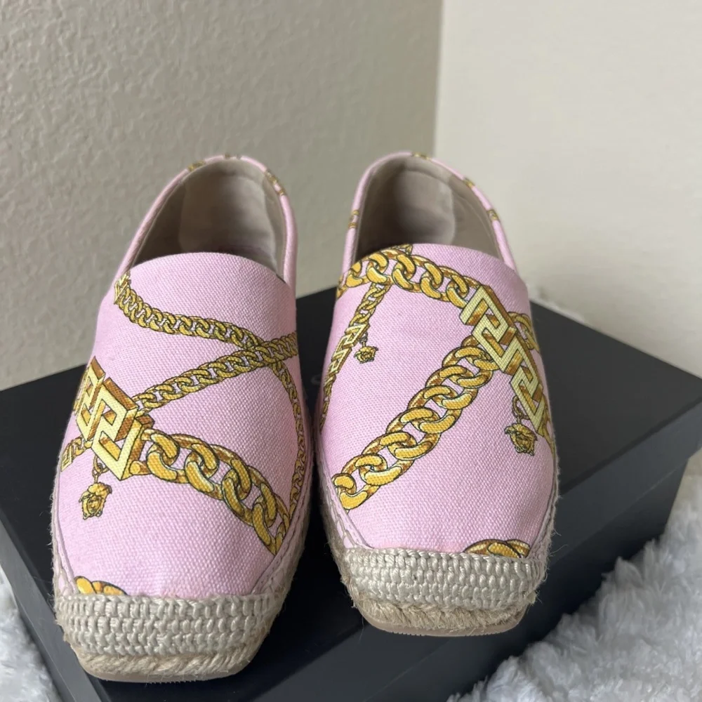 Versace Pink & Gold Chain Print Espadrilles - Picture 7 of 8
